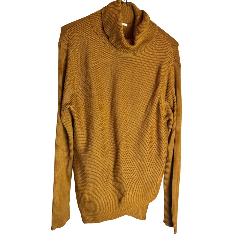 Tahari Womens Mustard Yellow Ribbed Turtleneck Cashmere Blend Crossover Hem L